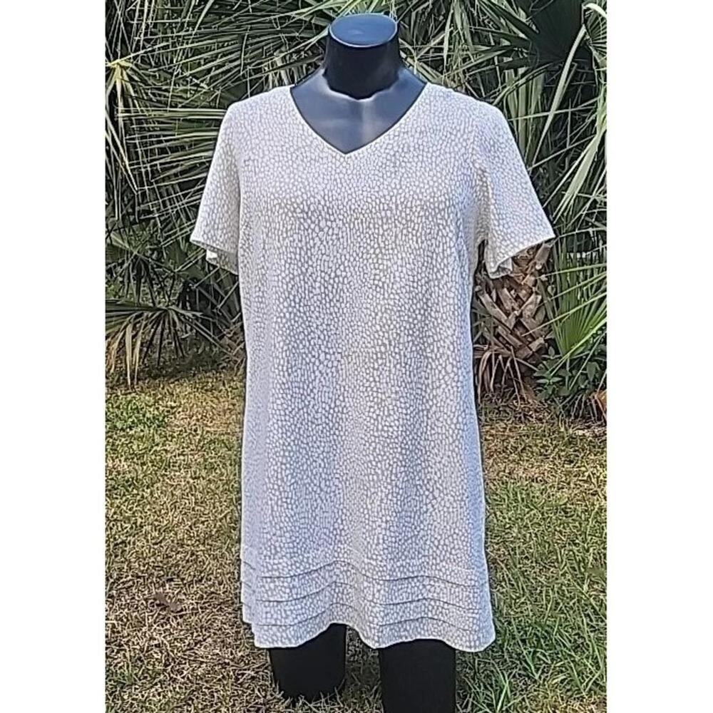 Linen blend Dress Neutral Beige LAGENLOOK XL Pleated LUXURY  40 42 Minimal